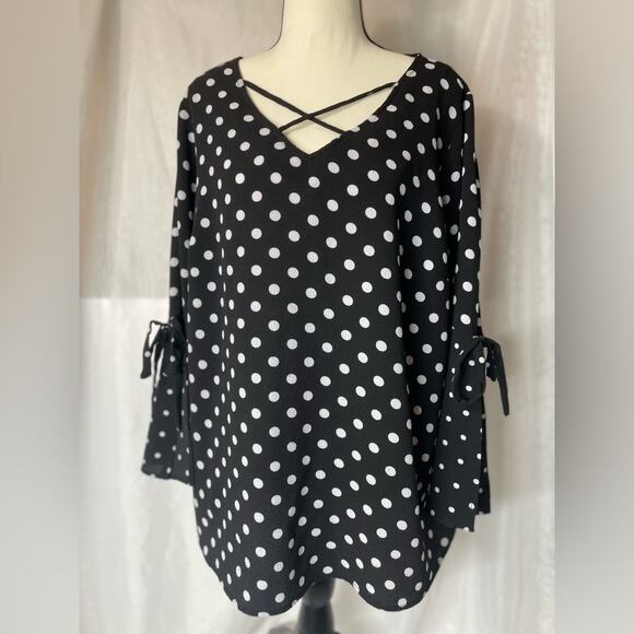 Roz & Ali Women’s Blouse 1X Polka Dot Long Sleeve - Picture 1 of 8